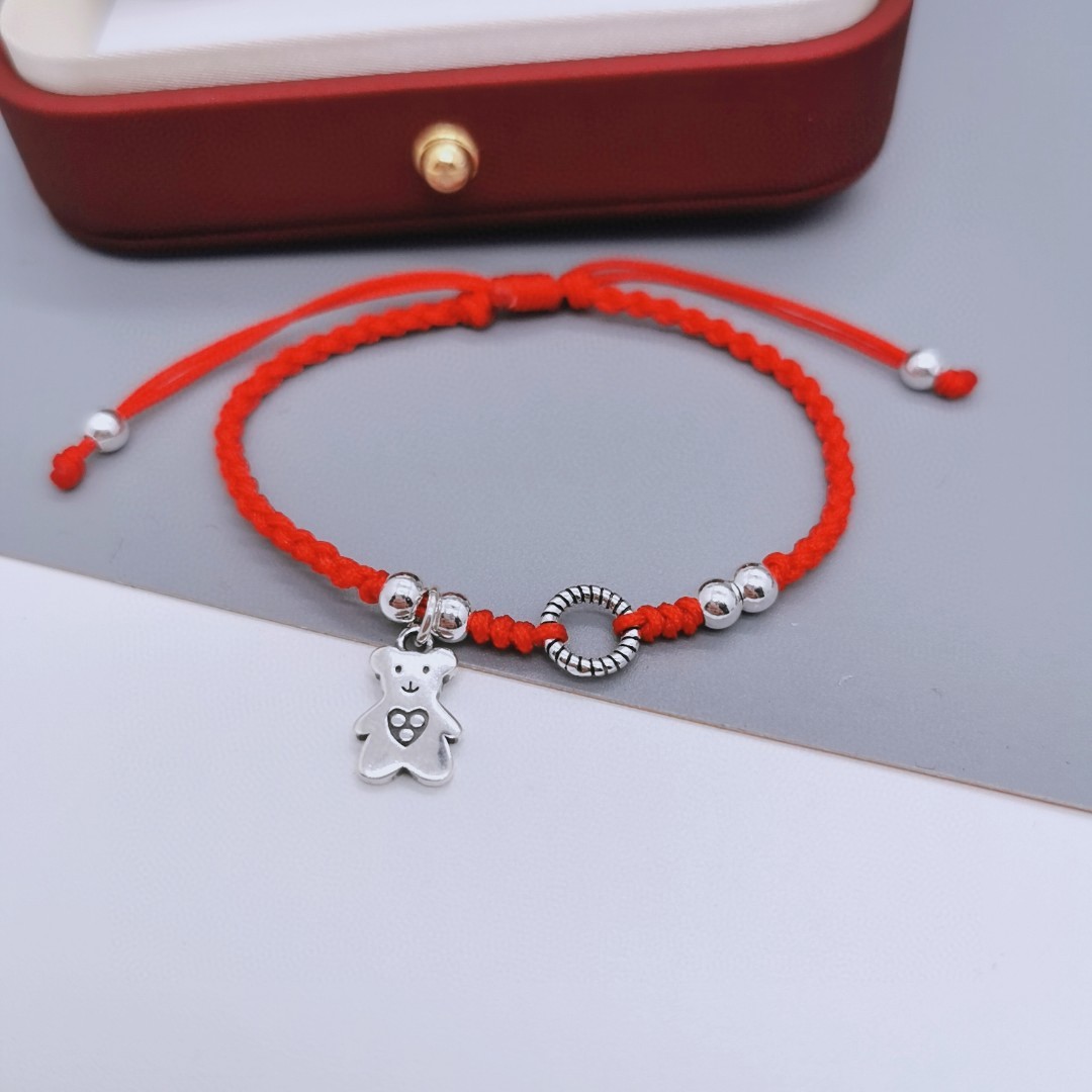925纯银爱心小熊甜甜圈转运珠手工编织手链脚链送女友儿童亲子款