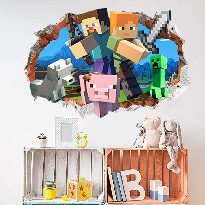 minecraft 我的世界墙贴画卡通动漫游戏儿童卧室装饰pvc涂鸦贴画
