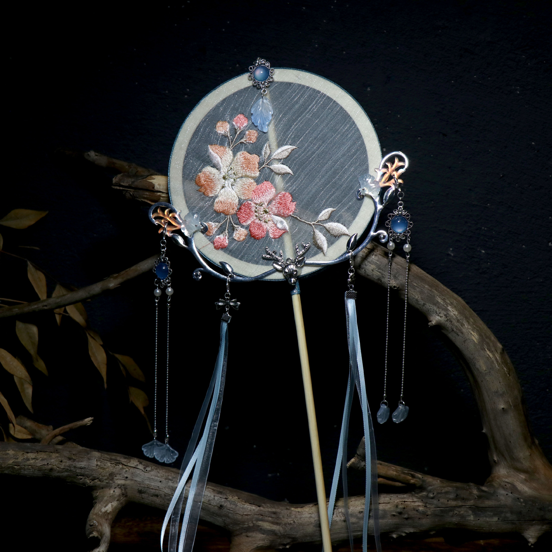 贰玥新品刺绣团扇唯美汉服配饰饰品宫扇古风扇子拍摄道具【今生】