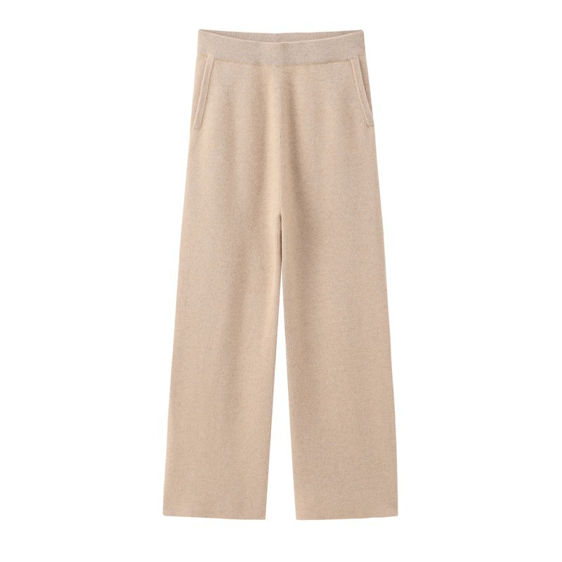 100纯羊绒直腿裤女高腰垂感显瘦休闲宽松针织拖地长裤外穿羊绒裤