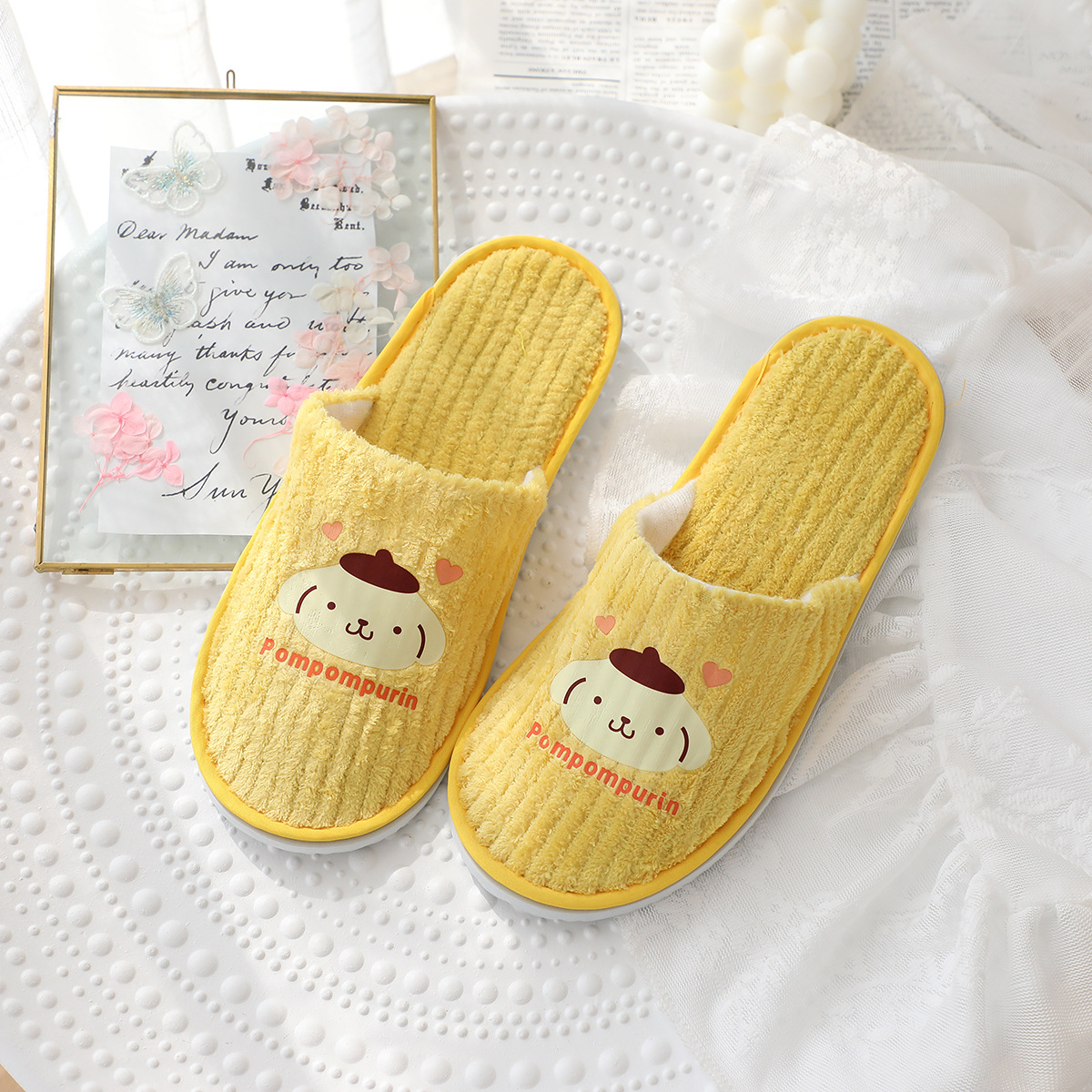 New Cartoon Little White Dog Meile Travel Portable Slippers Hotel Homestay Washable Coral Velvet Slippers