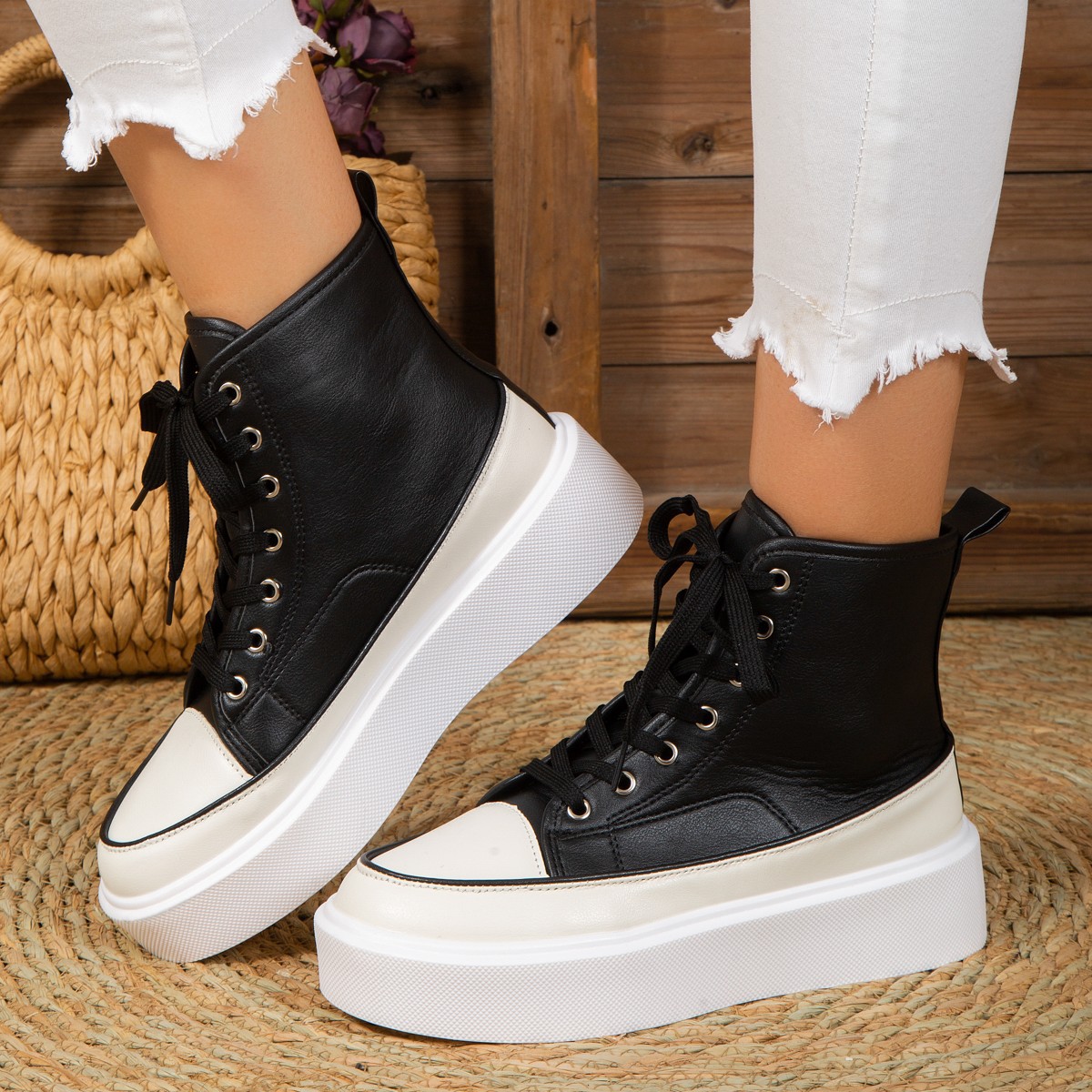 中帮女鞋简约休闲鞋子秋冬新款潮流搭配男装鞋高帮板鞋温州代发