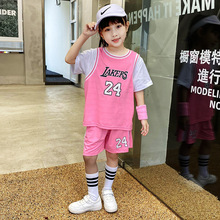 女童篮球服套装粉色短袖儿童湖人24号科比夏季速干女生詹姆斯球衣