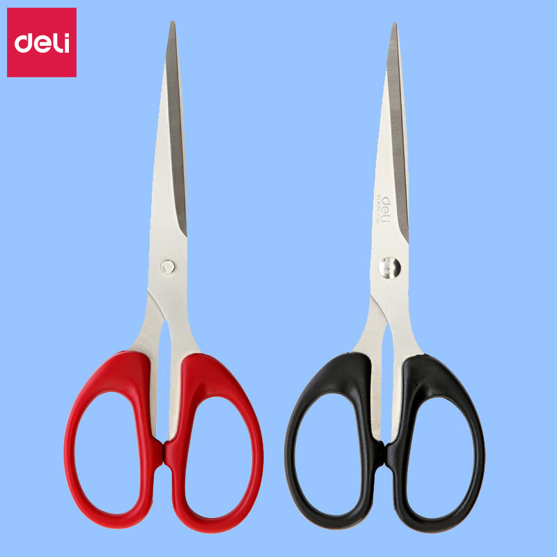 批发 得力6034剪刀不锈钢办公剪刀美工剪纸家用缝纫刀塑料手柄6寸