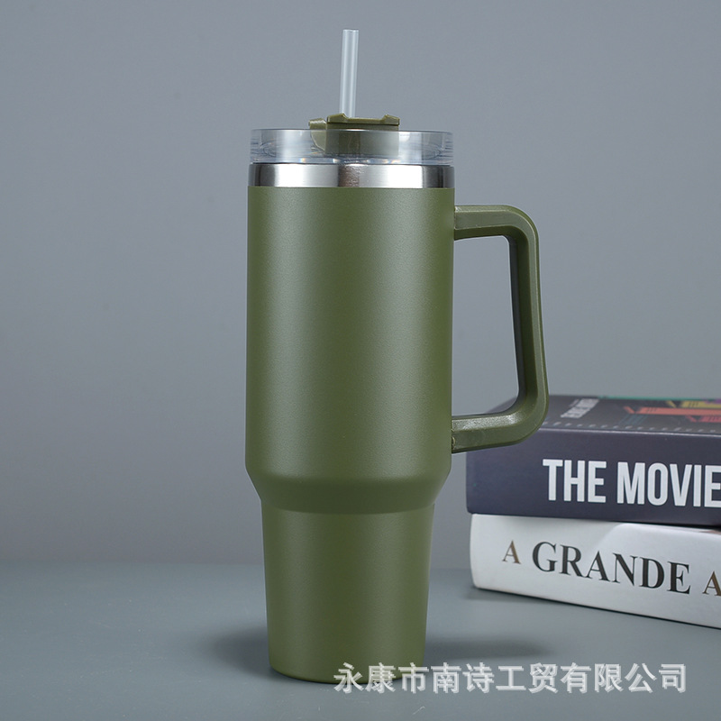 Cross-Border 304 Stainless Steel Vacuum Cup 40Oz Cup Outdoor Straw Large Ice Cup Car Large Capacity Handle Cup