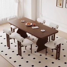 法式复古白蜡木实木餐桌椅组合长方形简约家用饭桌小户型书桌长桌