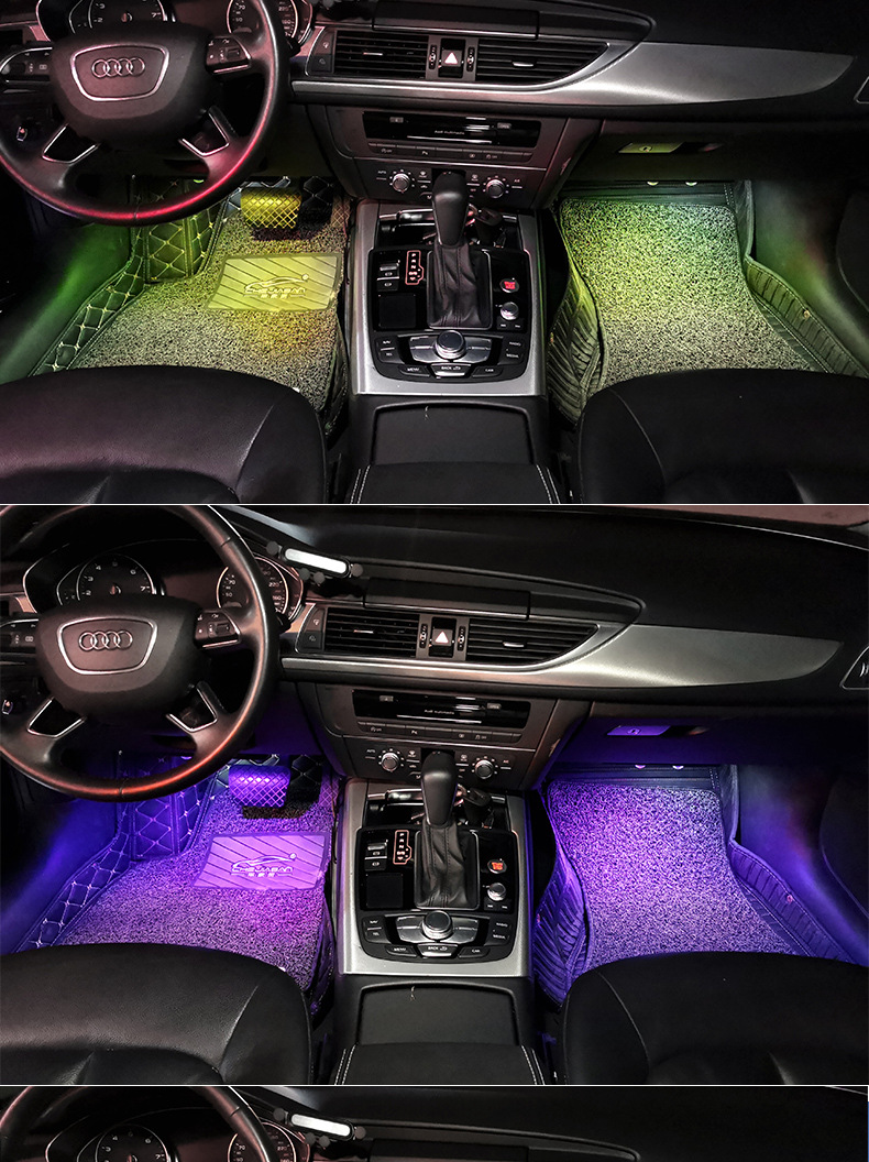 无线充电式七彩声控usb汽车脚底氛围灯满地星节奏气氛灯a16 1拖2