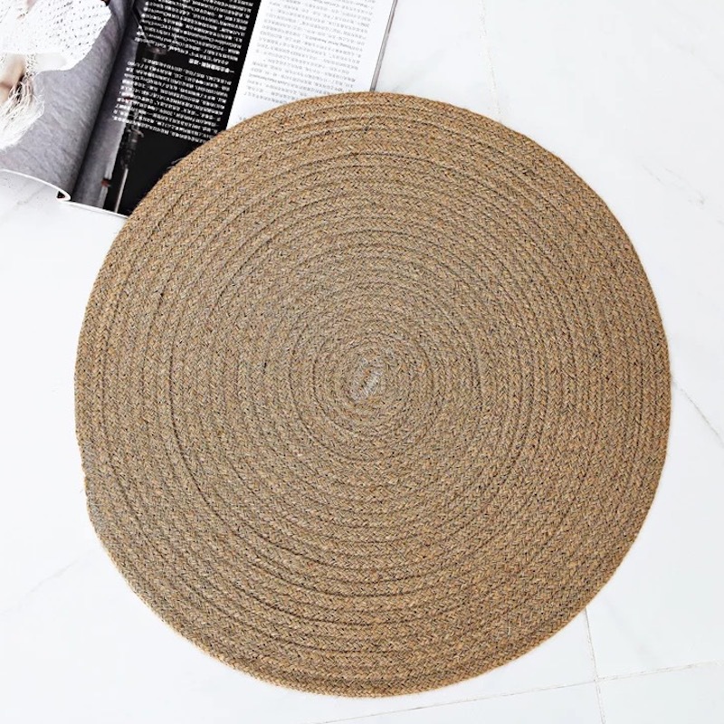 草编麻绳圆形地垫床边客厅卧室阳台茶几沙发素色地毯摇篮垫飘窗垫