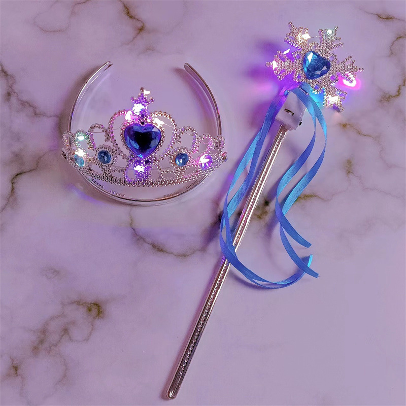 Children's Luminous Princess Crown Snowflake Stick Frozen Crown Magic Stick Two-Piece Set Elsa Crown Stick