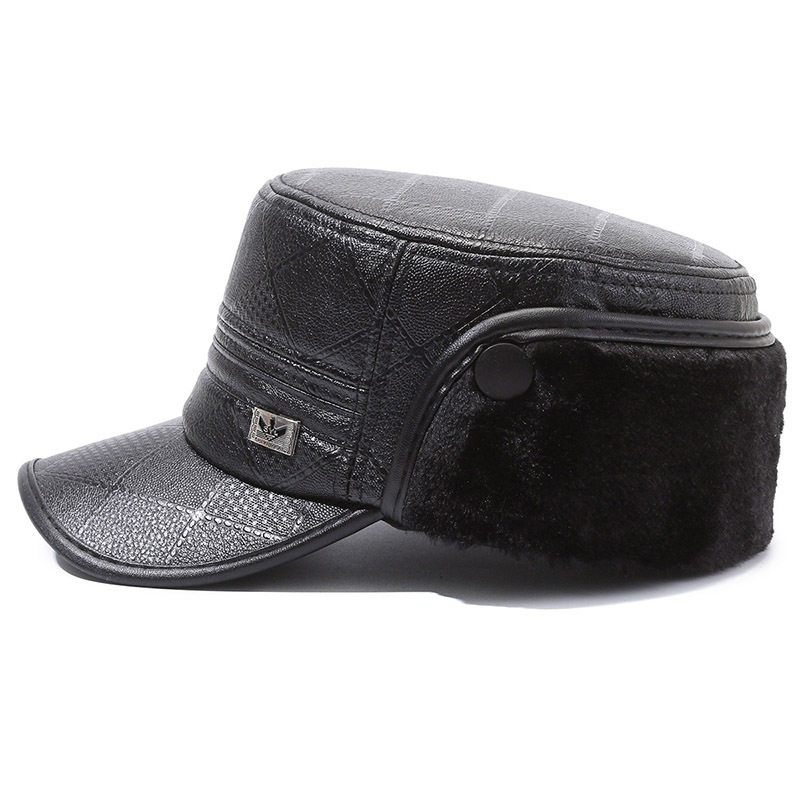 Middle-Aged and Elderly Hat Men's Winter Dad Flat-Top Cap Ear Protection Hat for the Elderly Autumn and Winter Warm Grandpa Old Man Cotton-Padded Cap