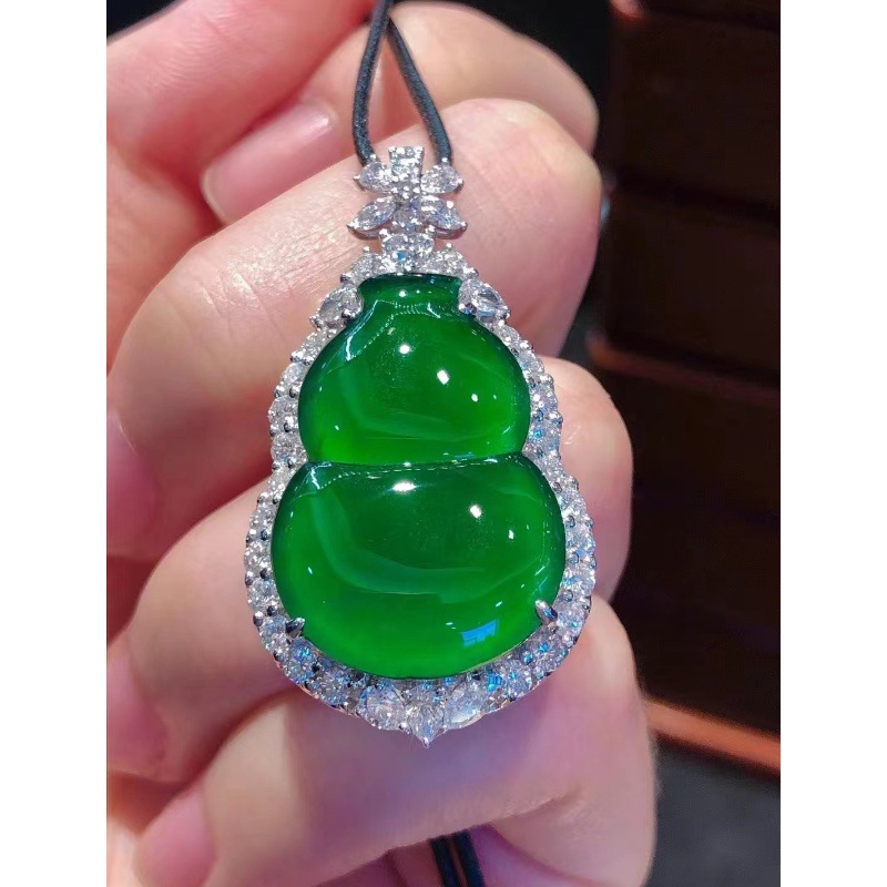 缅甸老坑阳绿葫芦冰种吊坠项链精致经典翡翠-阿里巴巴