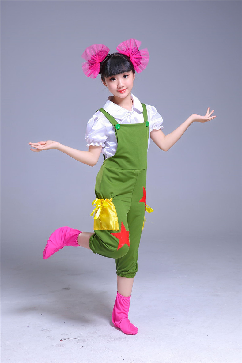 六一儿童背带裤演出服小荷风采天天向上舞蹈服装幼儿表演服演出服