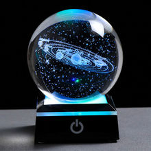 创意跨境批发3D内雕发光水晶球银河太阳系生日礼物行政家居摆件