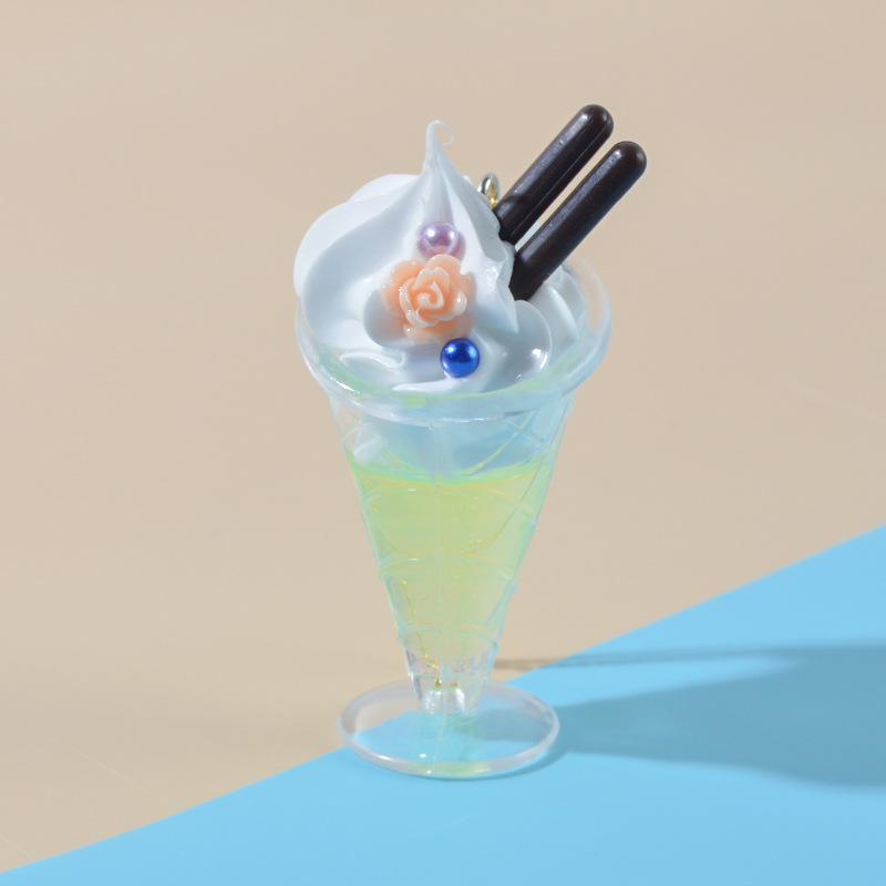 Emulational Fruit Cream Sundae Glass Pendant Refreshing Macaron Color Simulation Dessert Cup Ice Cream Pendant