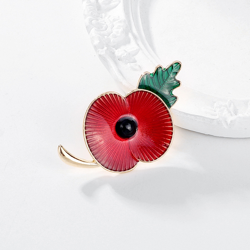 Red Dripping Oil Poppy Flower Brooch Jewelry Wholesale Foreign Trade Cross-Border High-End Plant Flower Gift Corsage Pin