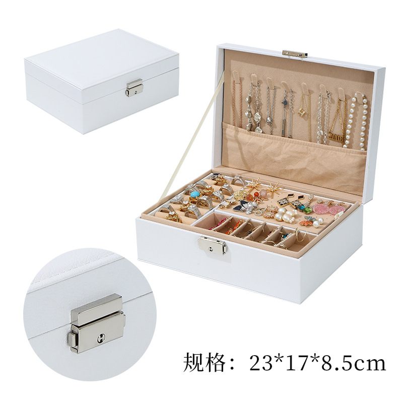 Wholesale New Large Capacity New Double Layer Jewellery Box Pink Flannel Necklace with Hand Gift Packing Box in Stock