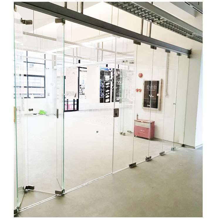 无框玻璃折叠门配件 玻璃门隔断 商场钢化吊挂无框玻璃折叠门