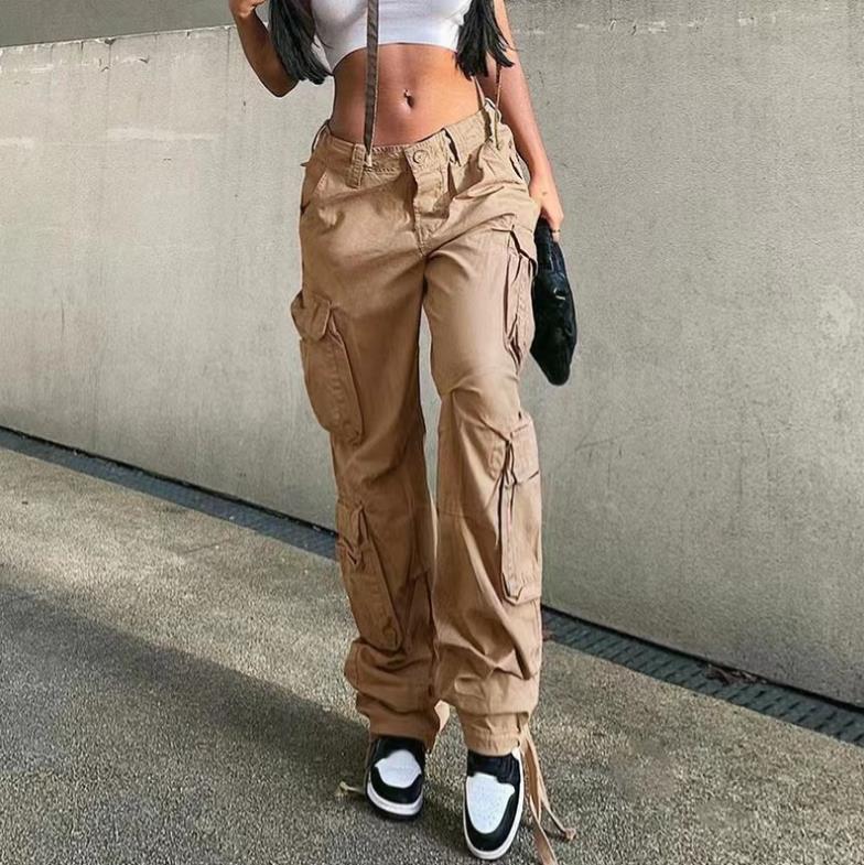 1 European and American New Foreign Trade Cross-Border Women's Clothing Street Hip Hop Style Low Waist Multi-Pocket Multi-Pocket Workwear Casual Pants Long