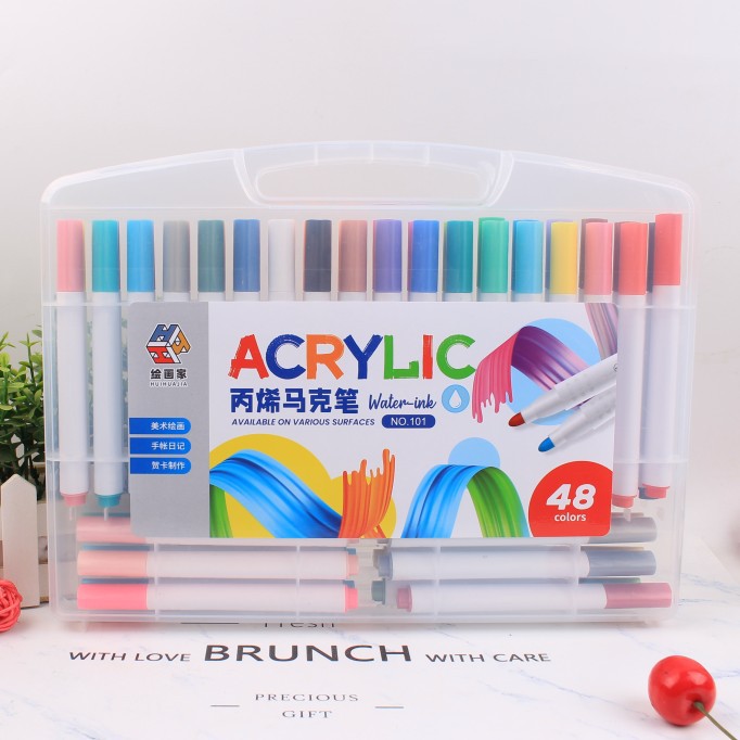 Acrylic Marker Pen 12 Colors 24 Colors 48 Color Screen Red Cloth Ceramic Wooden Top Drawing Pen Waterproof Marker Wholesale