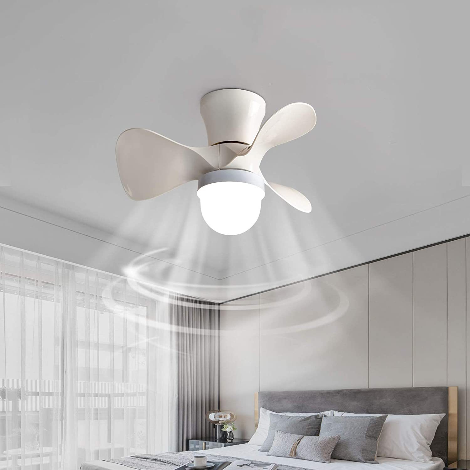 Nordic Simple Ceiling Fan Lights Invisible Bedroom Living Room Ceiling Fan Lamp Dining Room Top Light with Electric Fan Chandelier Integrated