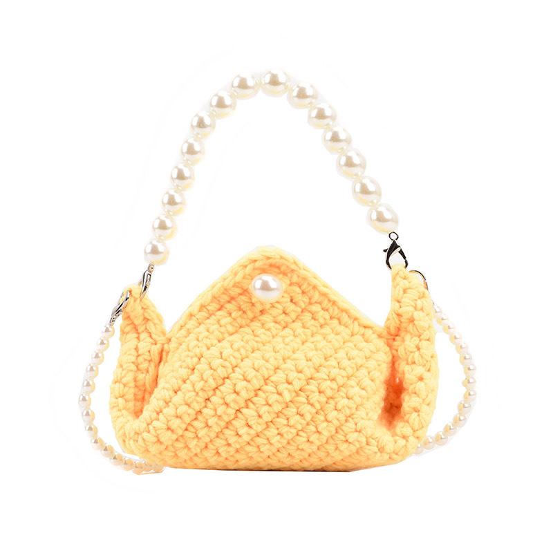 Internet Celebrity Girl's Crossbody Bag Baby Mini Knitted Mountain Shoulder Bag Western Style Girl Pearl Chain Handbags