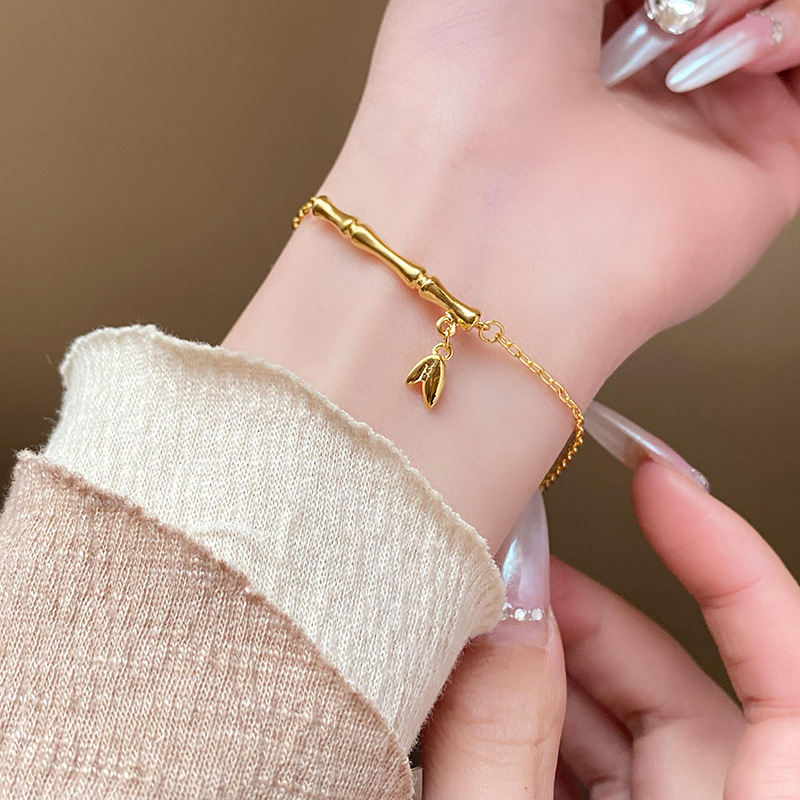 Zhonggu Alluvial Gold Flower Five-Pointed Star Bamboo Beaded Bracelet Simple Graceful Bracelet Light Luxury High-Grade Bracelet Wholesale