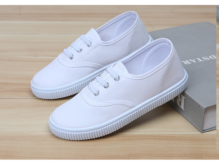 儿童室内小白鞋学生童鞋纯帆布鞋松紧带幼儿园白布鞋男童女童球鞋