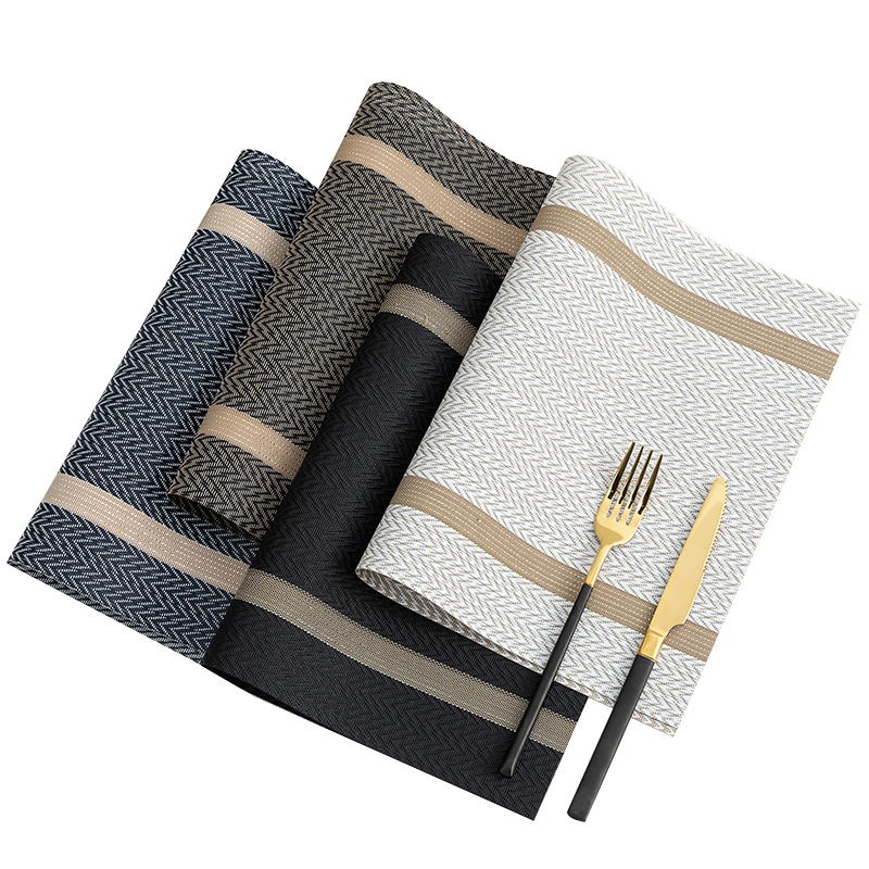 Dining Mat PVC Waterproof and Oil-Proof Japanese Style Heat Proof Mat Dining Table Cushion Gold Line Jacquard Hotel Restaurant and Cafe Western-Style Placemat