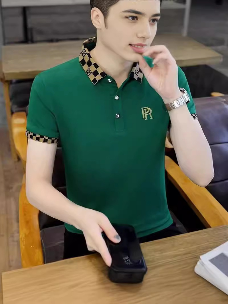 shi short-sleeved t-shirt high-end  shirt trendy men‘s summer new korean style slim fit  collar top foreign trade delivery