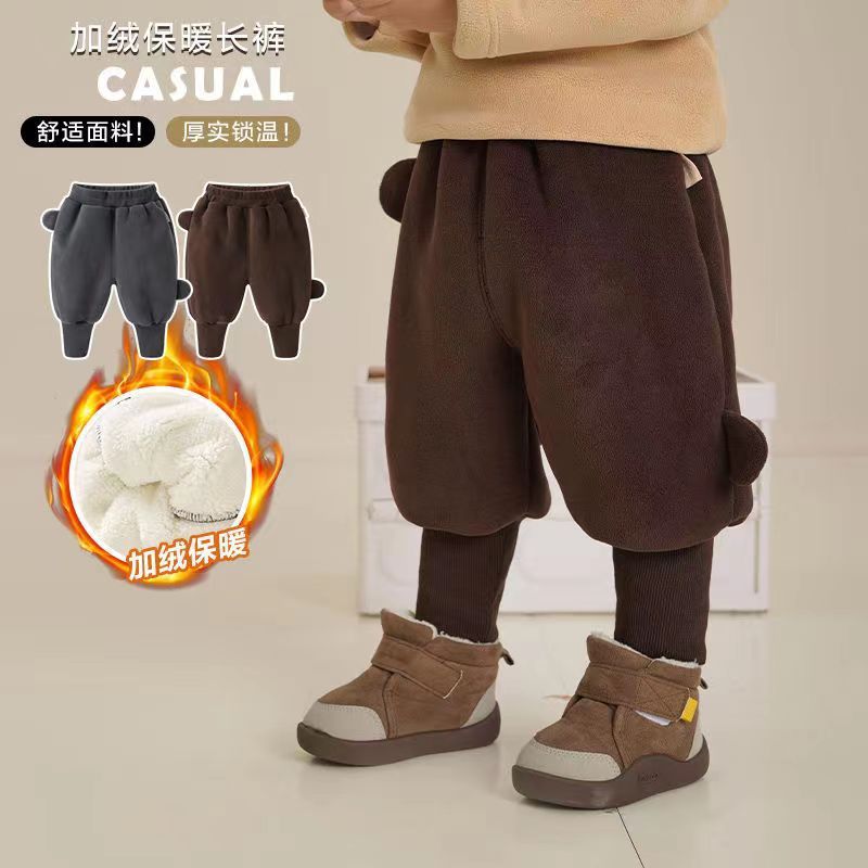 婴儿冬季加绒加厚裤子洋气双层复合绒束脚裤一条过冬男童儿童衣服