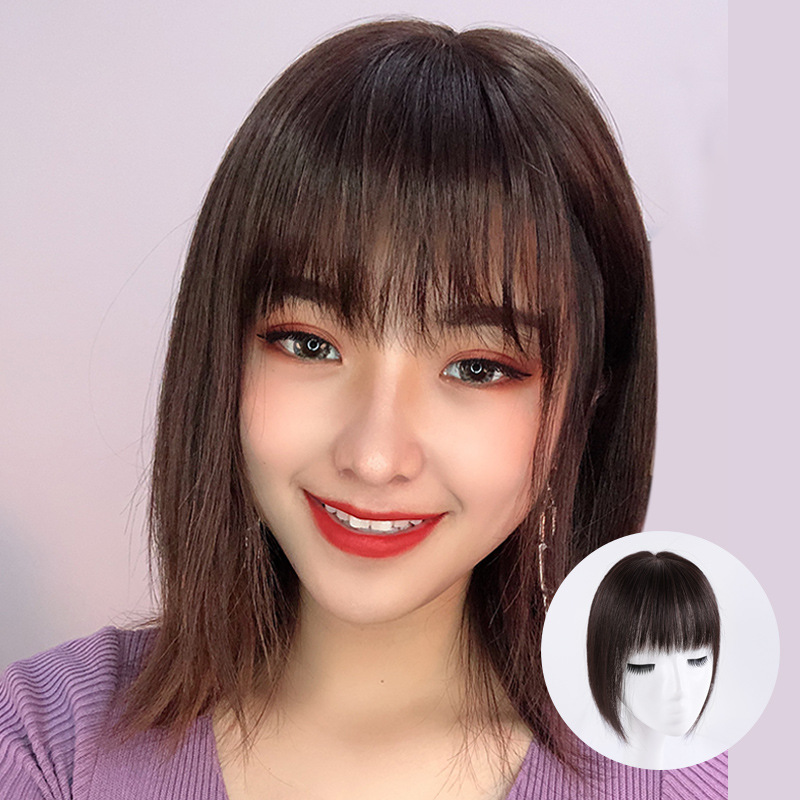 空气刘海假发女发片头顶假发片遮白发自然无痕蓬松刘海真发补发片