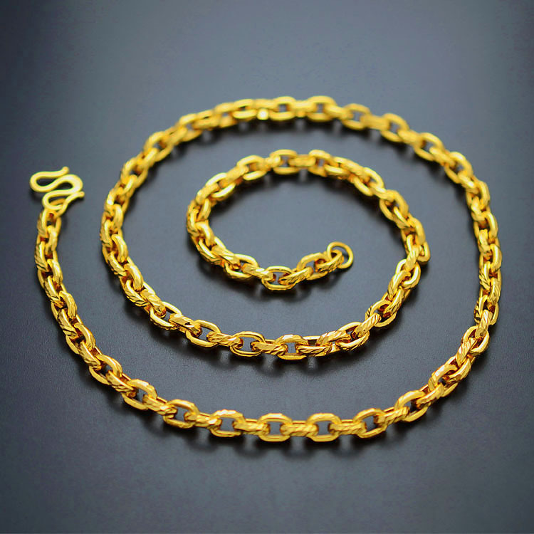 黄铜镀金沙金项链假黄金链子不掉色o字链男蛋圈链6毫米粗一件代发