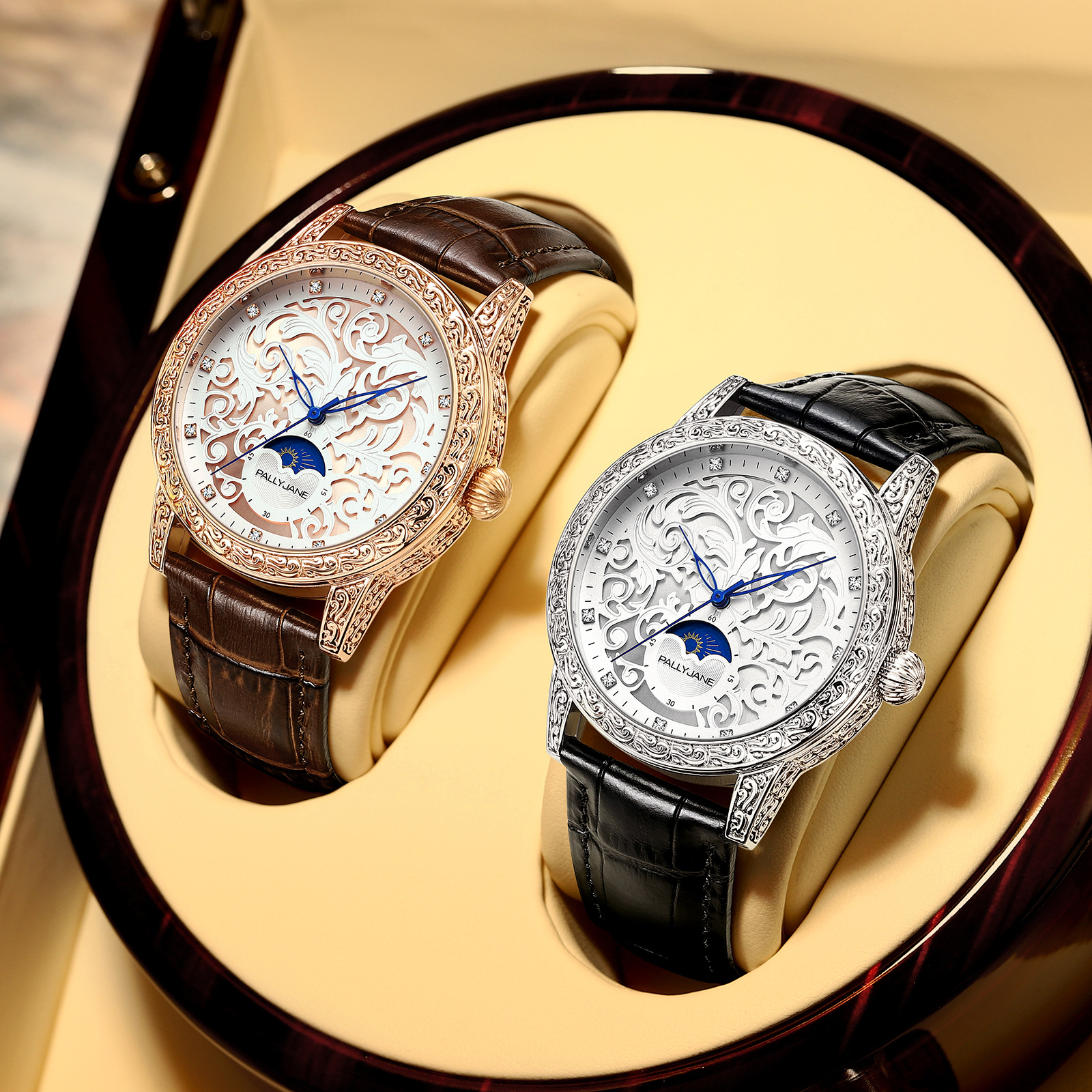 法国品牌帕丽杰克pallyjane全自动手表男雕花石英表抖