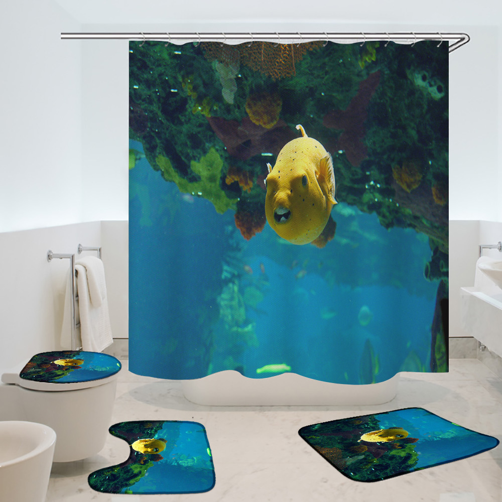 Underwater World Shower Curtain Water-Repellent Cloth 3D Printing Decoration Waterproof Curtain Polyester Shower Partition Curtain Bathroom Curtain Amazon