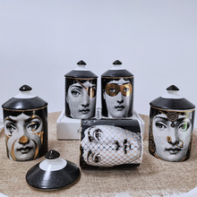 香薰烛台陶瓷罐创意桌面装饰摆件首饰人脸收纳罐陶瓷意大利蜡烛罐
