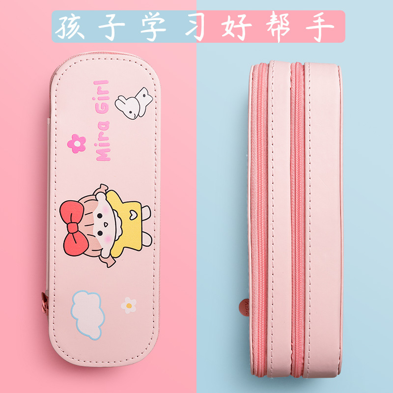 Multifunctional Pencil Case Stationery Case Girl Heart Ins Trendy Double Layer Junior High School Creative Large Capacity Canvas Korean Style Primary School Students