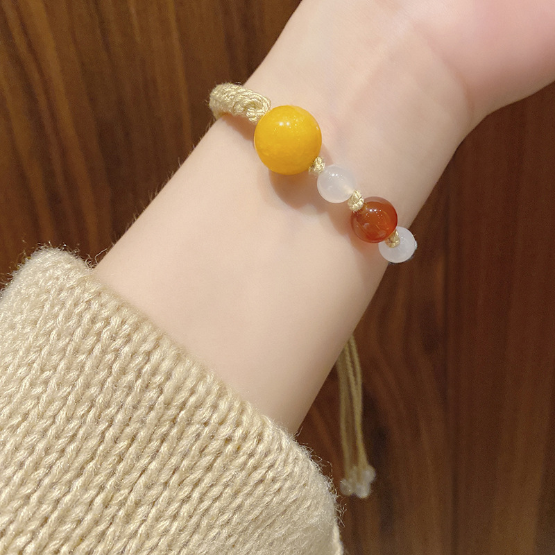 新中式彩色藏式复古国风手链女生玛瑙菩提子小众高级编织编绳手串