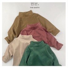 韩国儿童半高领纯色打底衫秋冬新款男女童套头针织衫磨毛保暖打底