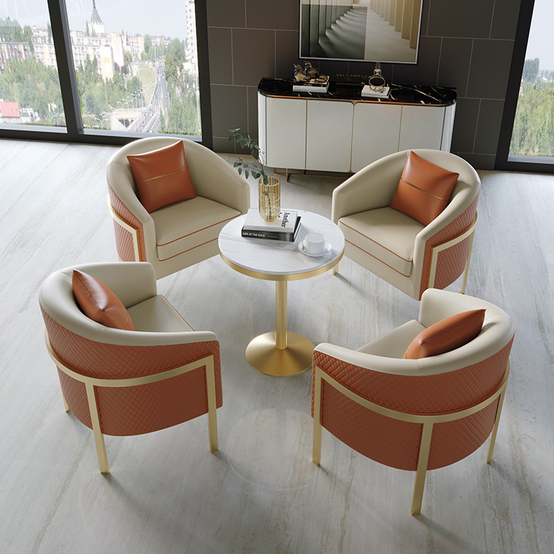 轻奢单人沙发酒店大堂商务会客沙发桌椅组合餐饮店休闲双人沙发