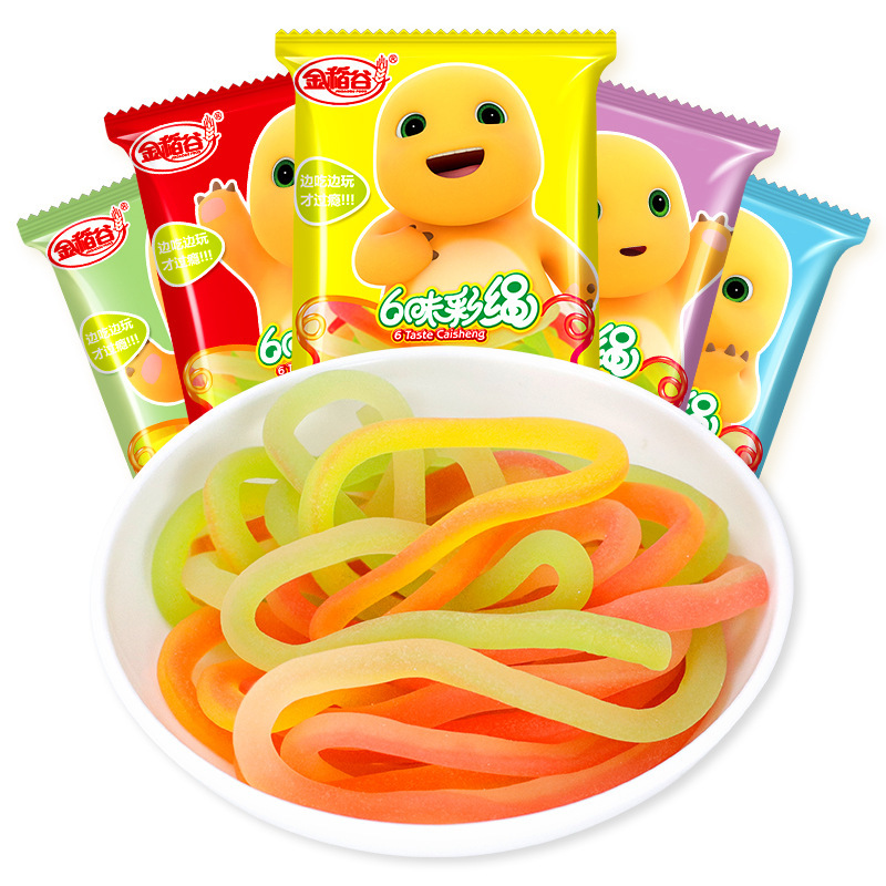 金稻谷6味彩绳软糖21g 混合水果味软糖橡皮糖qq糖绳子糖果零食