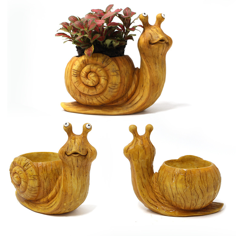 跨境新款树脂蜗牛花盆摆件创意庭院花园动物造型植物盆栽饰品批发