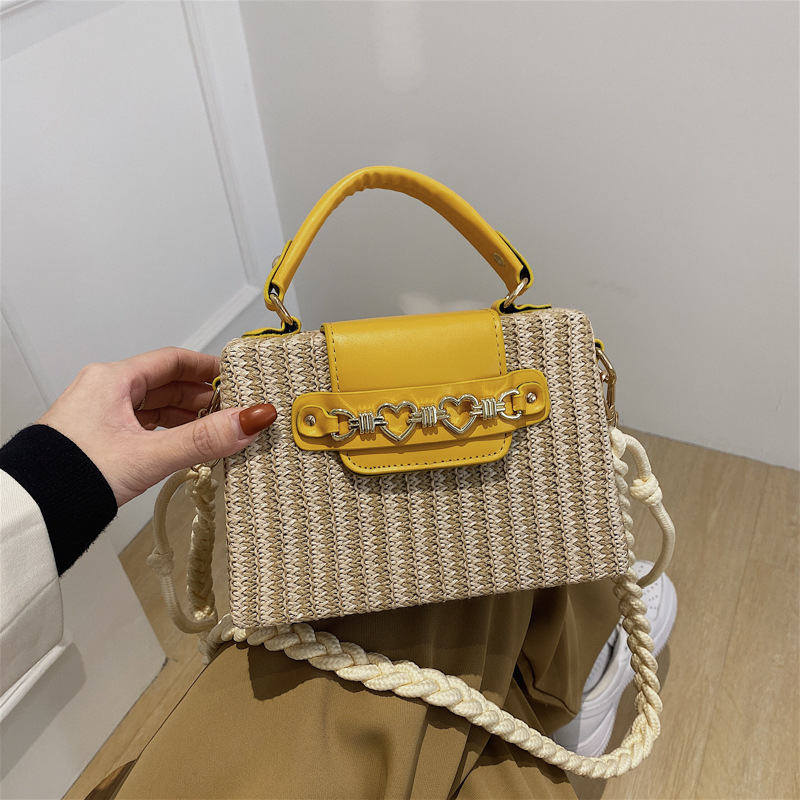 Straw Woven Box Bag New Popular Messenger Bag Casual Fashionable Stylish Shoulder Women's Bag All-Matching Beach Handbag