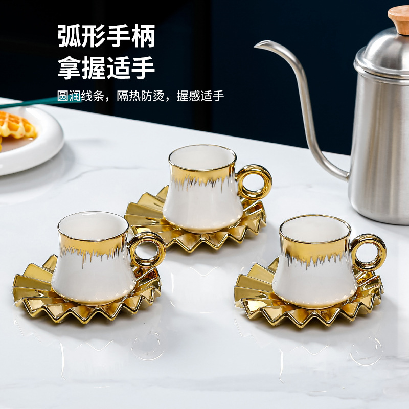 Foreign Trade Cross-Border Gold-Plated Ceramic Cup Coffee Set Set Hotel Supplies Mug Small Teacup Creative Gift