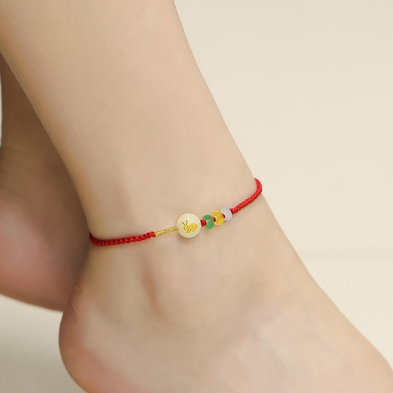 红绳脚链女2023新款潮女生脚绳感女士足链本命年脚环女款脚饰