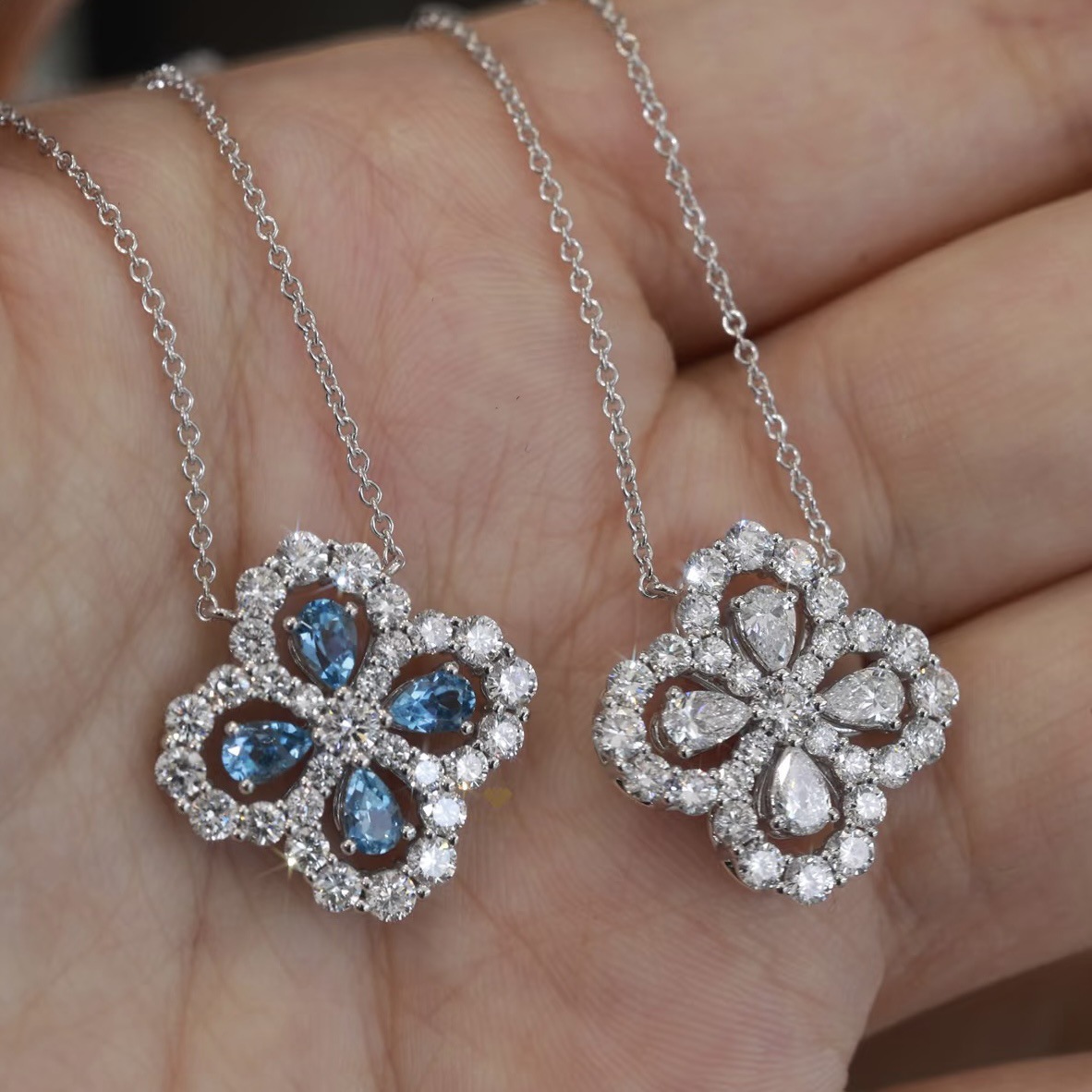 支持货比纯银hw loop花园四叶草项链手镶满钻仙女通勤百搭锁骨链