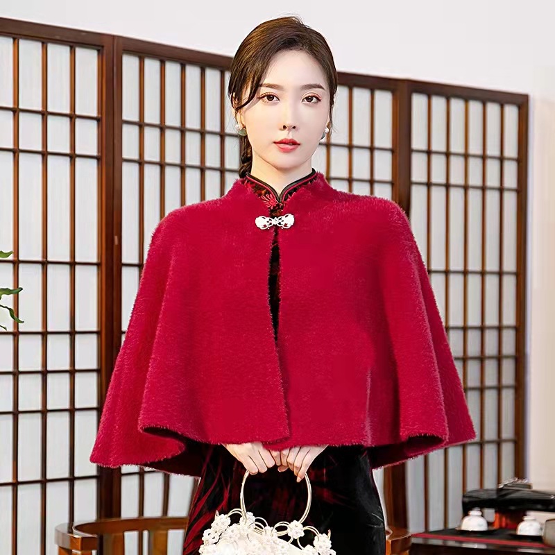 婚纱披肩冬结婚水貂白色外搭新娘旗袍毛披肩礼服斗篷婚礼外套冬季