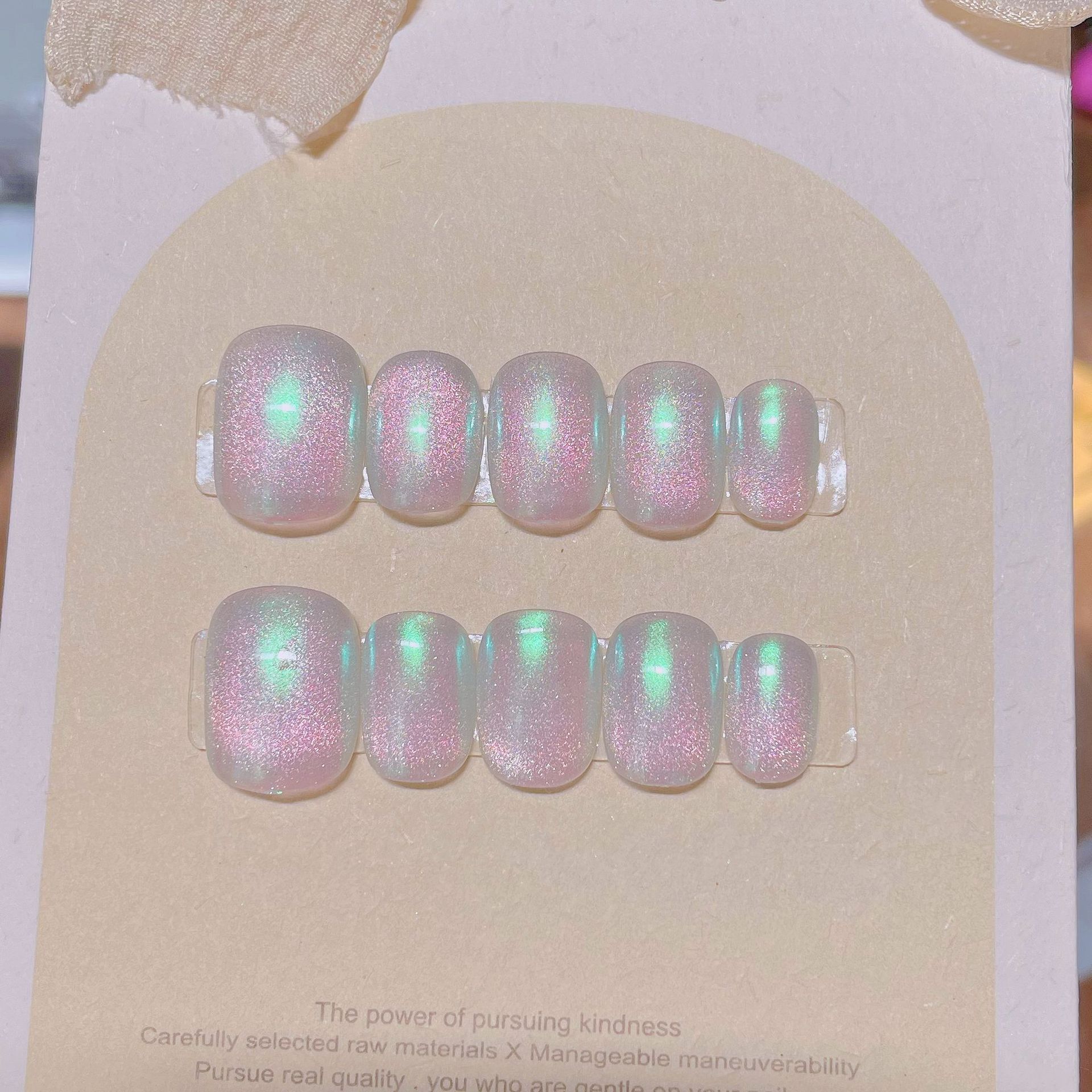 SP01-42 10 Pieces Phototherapy Hand-Worn Armor Hand-Made Crystal Cat's Eye Rhinestone Finished Product Nail Tips Wholesale