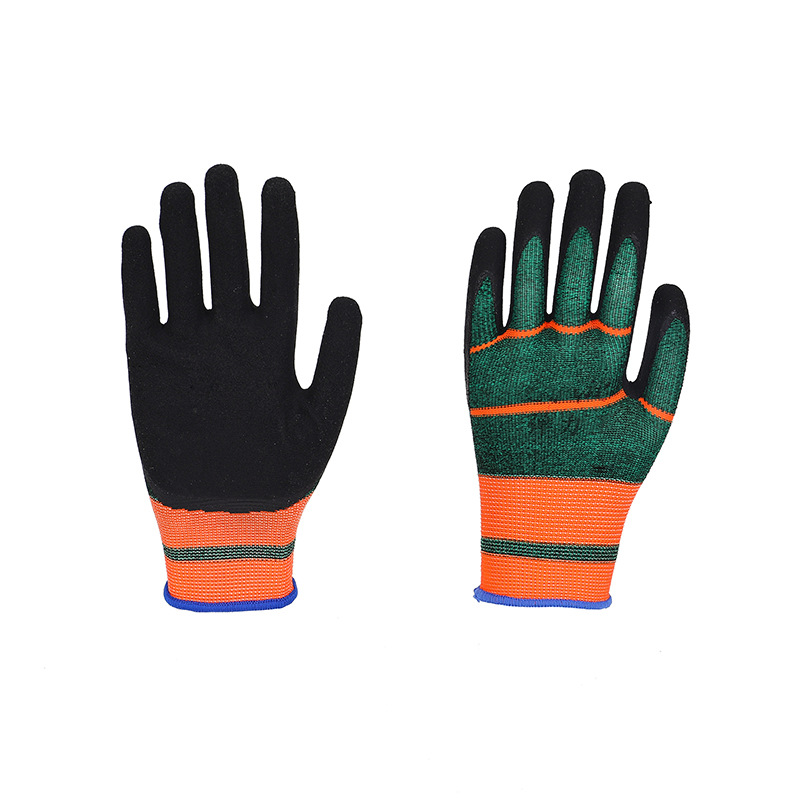 Spandex Latex Foam Striped Labor Gloves Elastic Wang Ping Hanging Breathable, Wear-Resistant and Non-Slip 13-Pin Nylon Breathable Long Sleeve