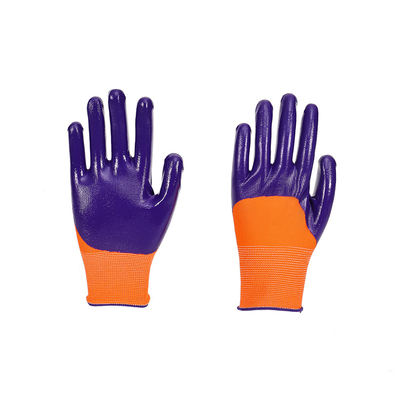 Breathable Protective Work Nitrile Labor Gloves Wear-Resistant Non-Slip 13-Pin Nylon Nitrile Semi-Hanging Latex Cotton Gloves
