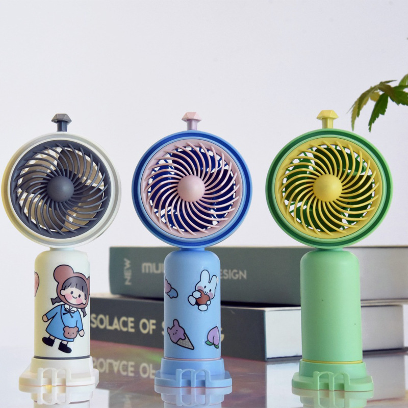 2023 New with Base Gift Stickers USB Small Fan Children Portable Hand-Held Simple Electric Fan Gift